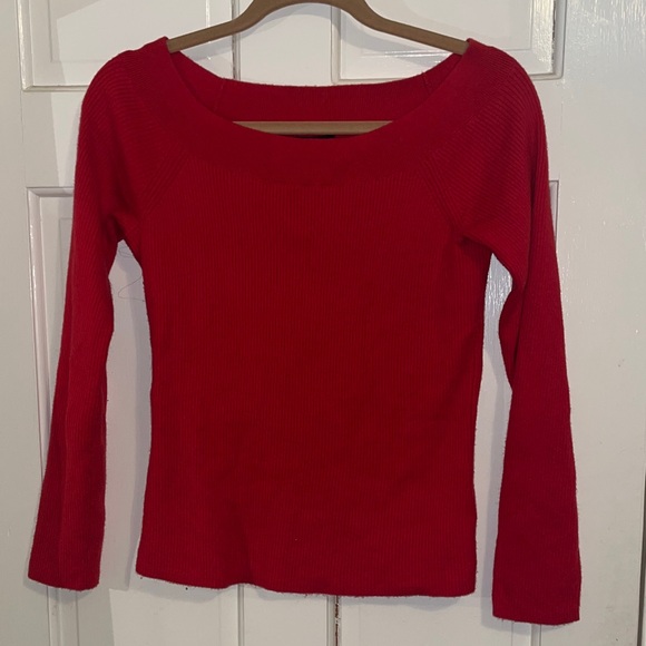GAP Vibrant Red Ribbed Knit Off the Shoulder Sweater Top - Picture 6 of 10